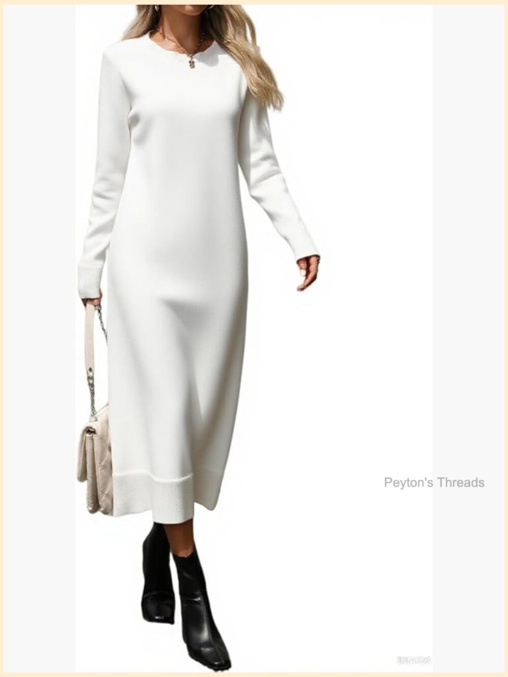 Loose Knitwear Long Sweater Dress for Women Crew Neck Striped Casual - Picture 1 of 6
